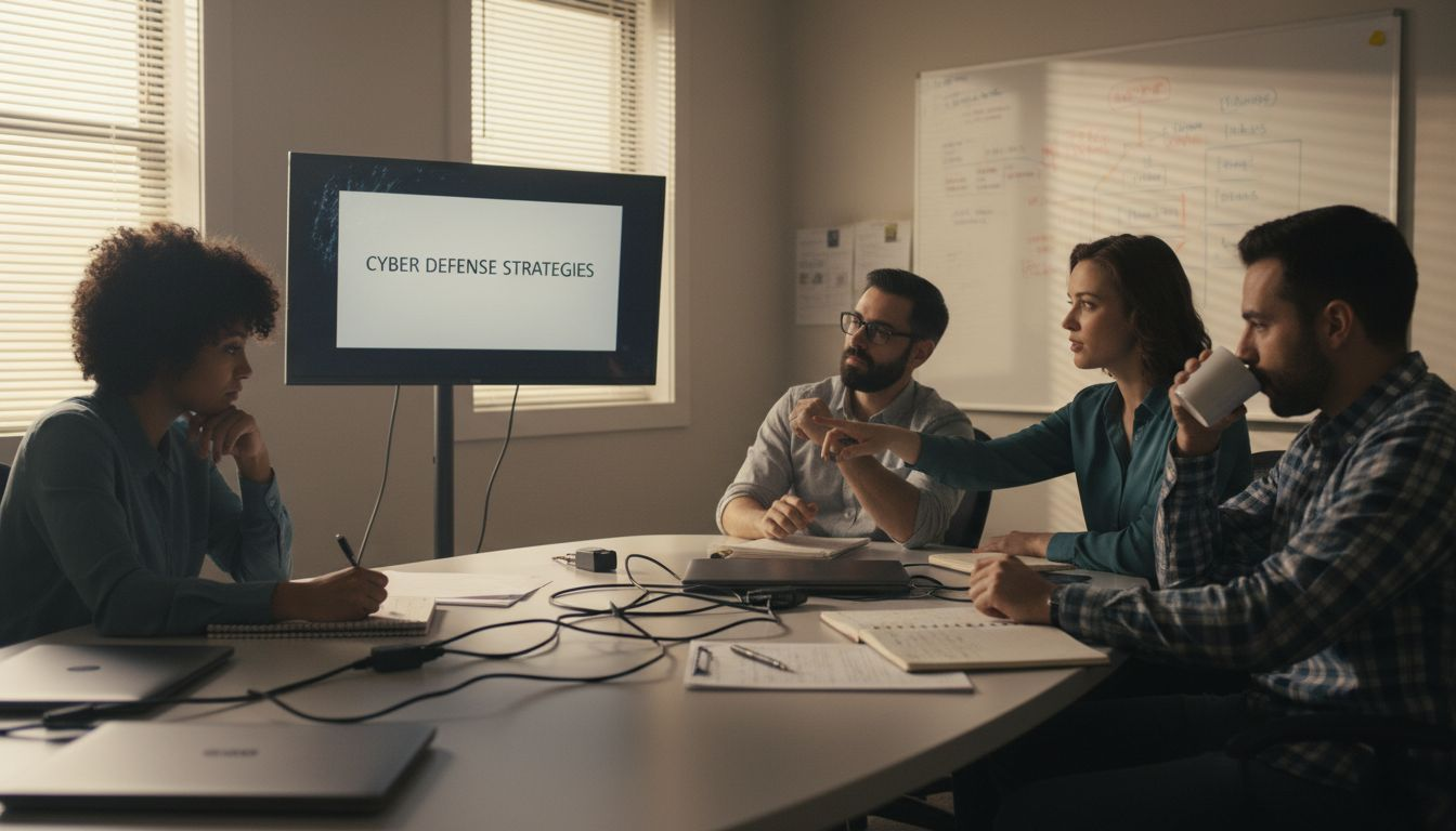 Office team watching cybersecurity training session