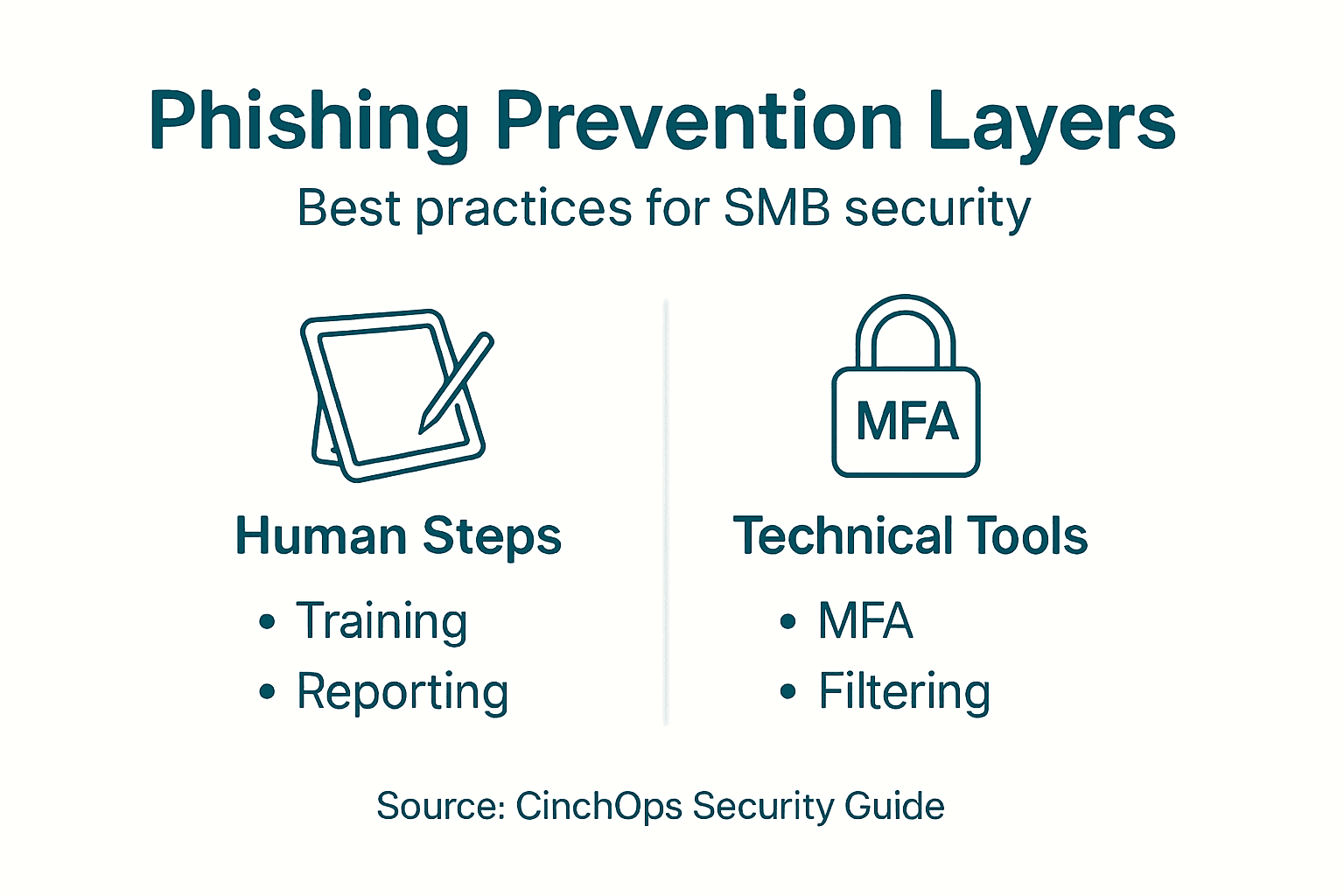 Infographic outlining phishing prevention layers for SMBs