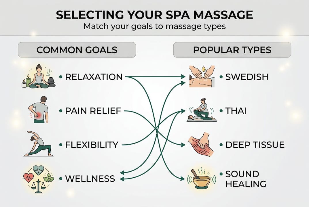 Infographic showing massage goals and types