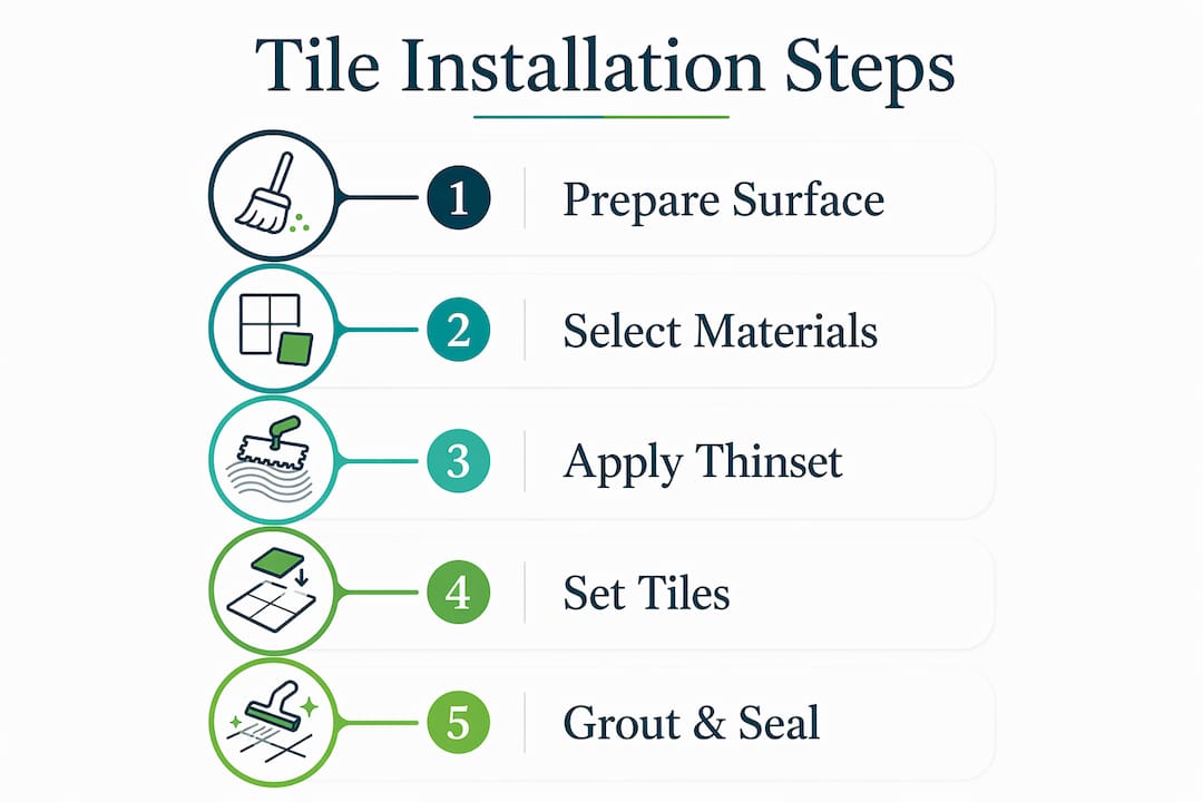Infographic outlining bathroom tile installation steps