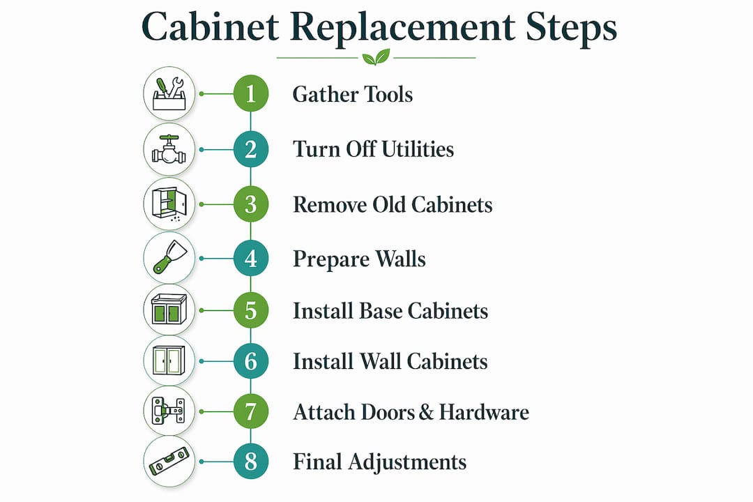 Infographic showing kitchen cabinet replacement steps