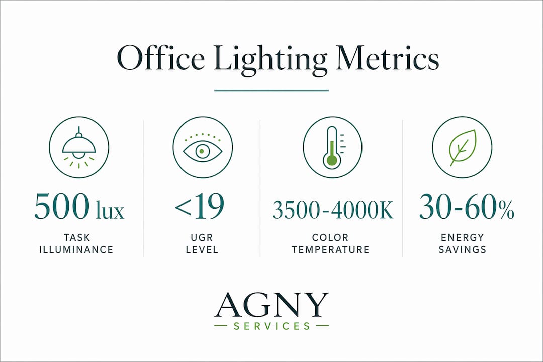 Infographic showing key office lighting metrics and targets