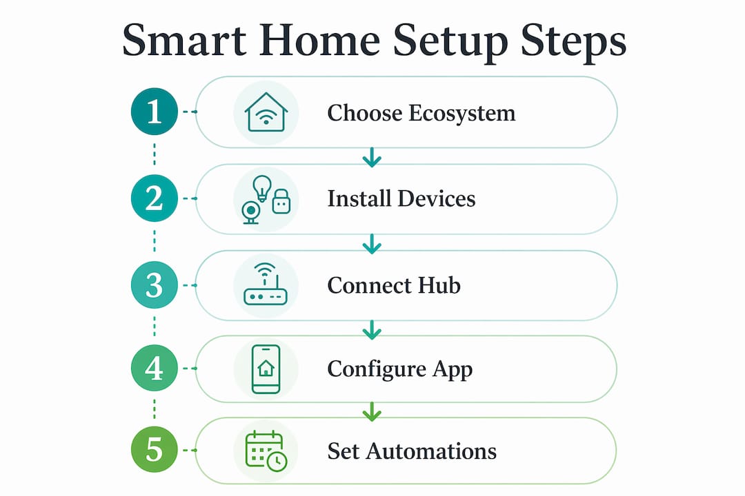 Infographic illustrating smart home setup steps