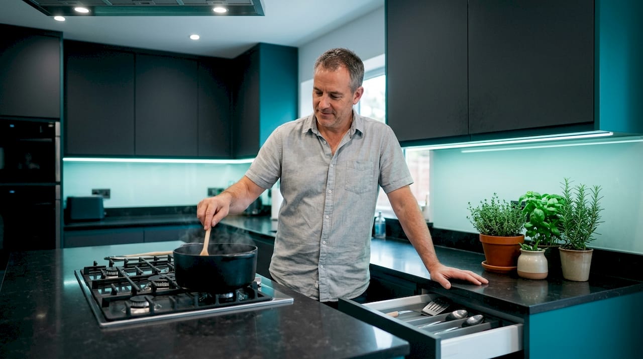 Man cooking in closed kitchen