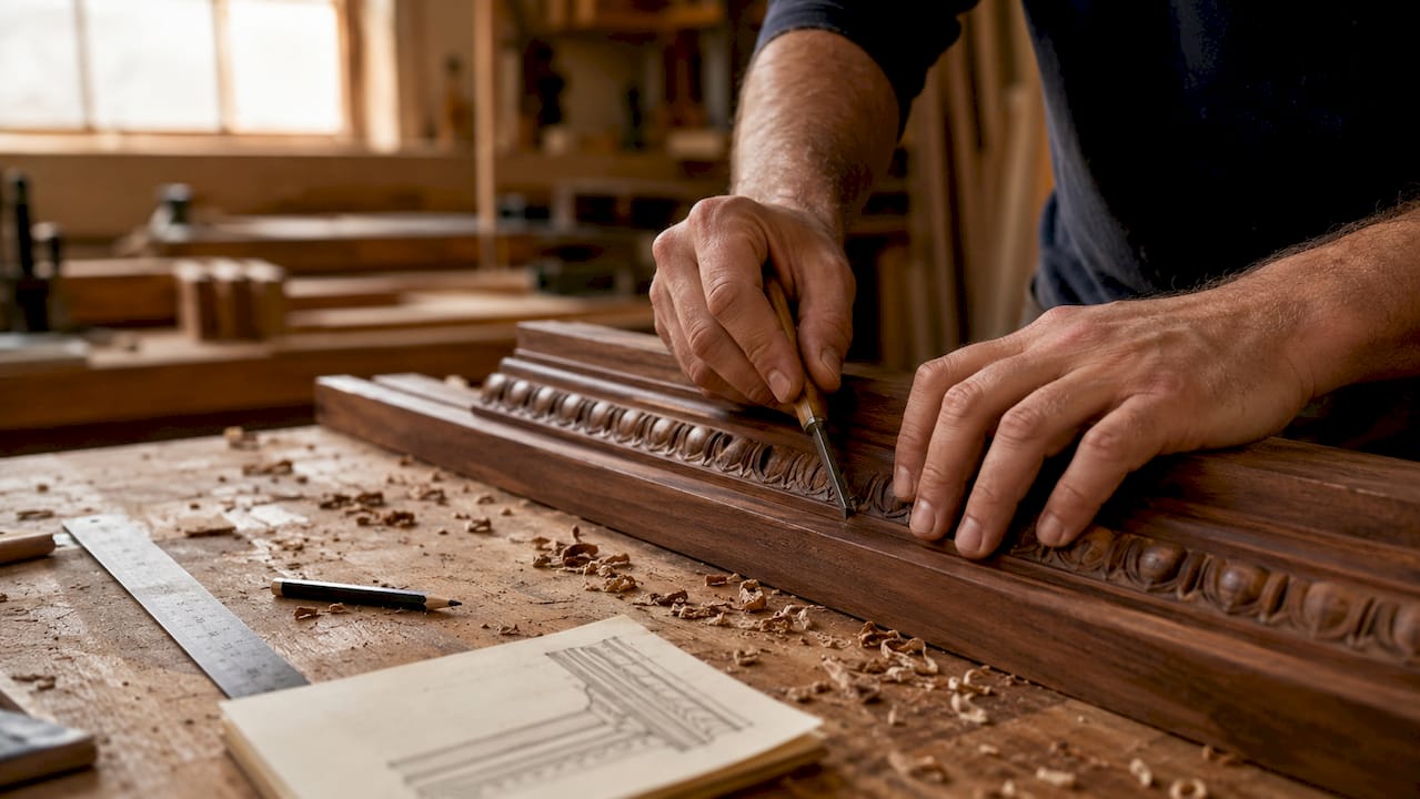 Artisan carving custom wood molding