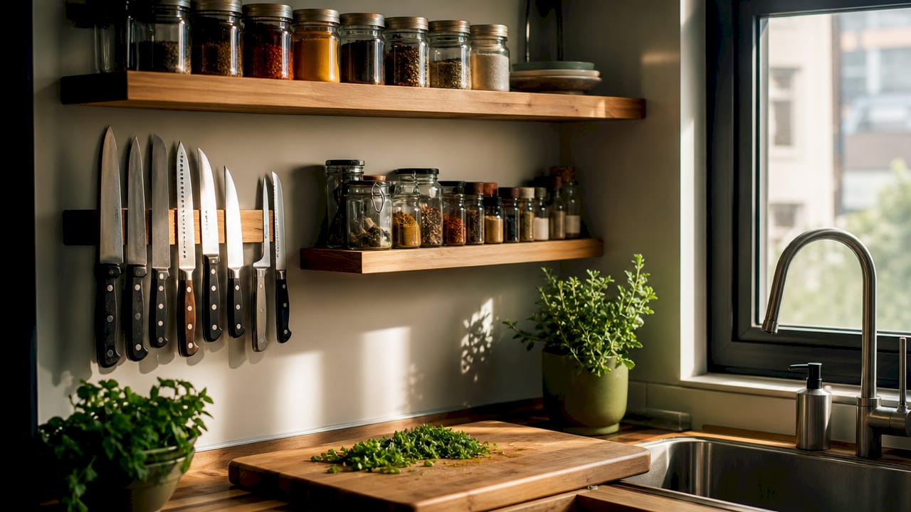 Overhead view of kitchen vertical storage