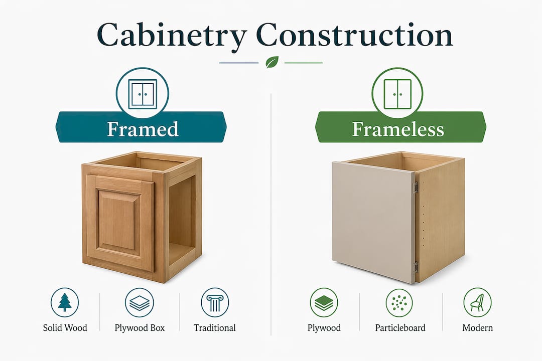 Infographic comparing framed and frameless cabinetry
