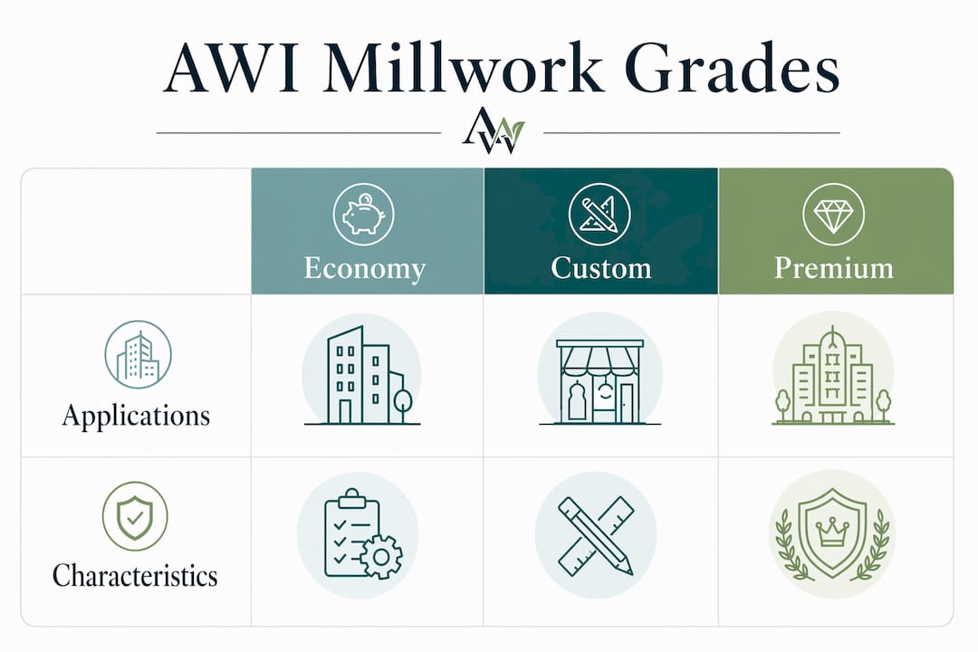 Infographic showing AWI millwork grade hierarchy