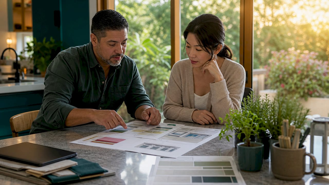 Homeowners planning green renovation together