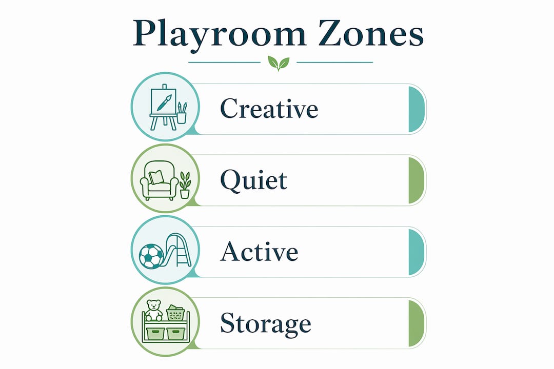 Infographic illustrating four core playroom zones