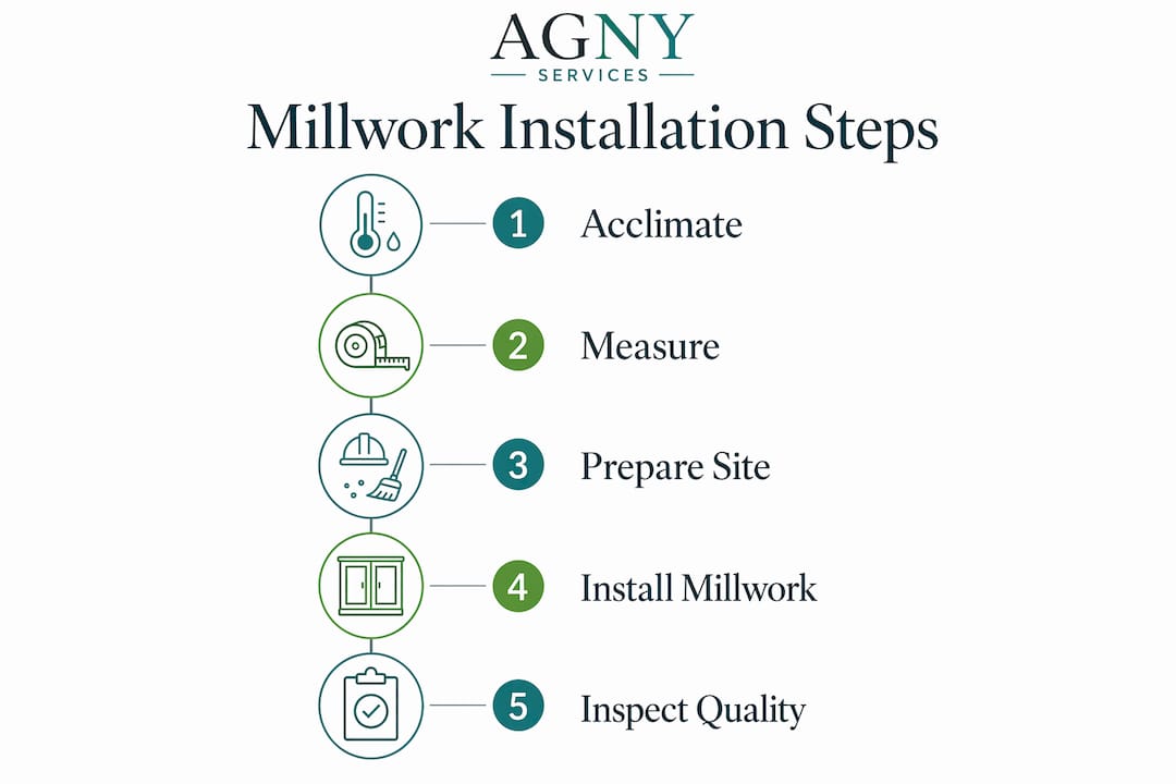 Infographic detailing millwork installation steps