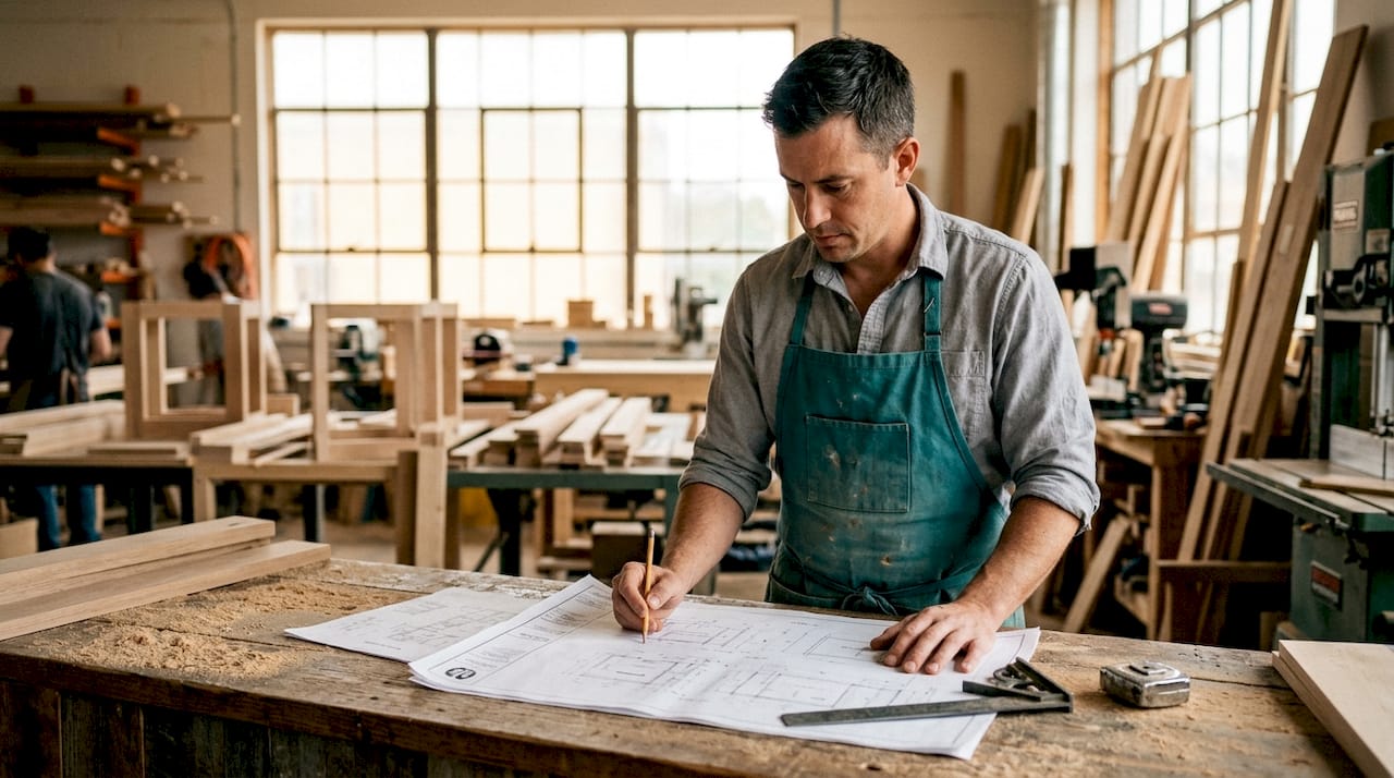 Fabricator hands checking millwork shop drawings