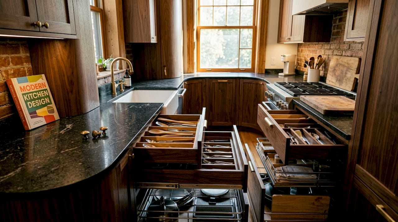 Custom cabinetry optimizing kitchen space