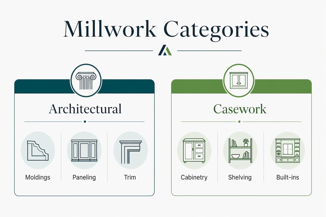 Infographic comparing architectural and casework millwork types