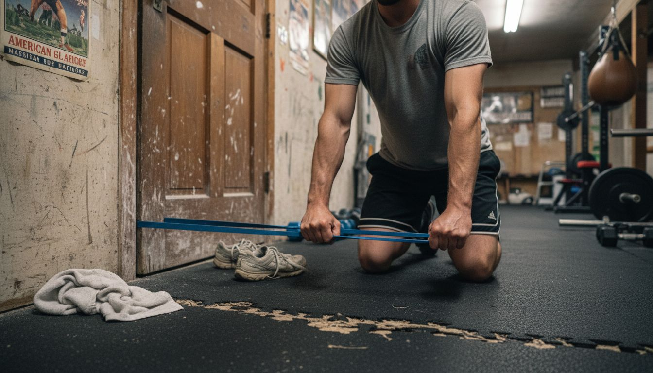 Man securing resistance band for exercise