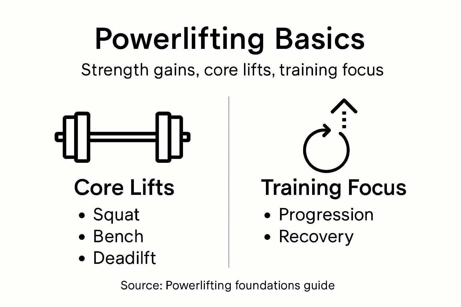 Infographic showing powerlifting basics and benefits