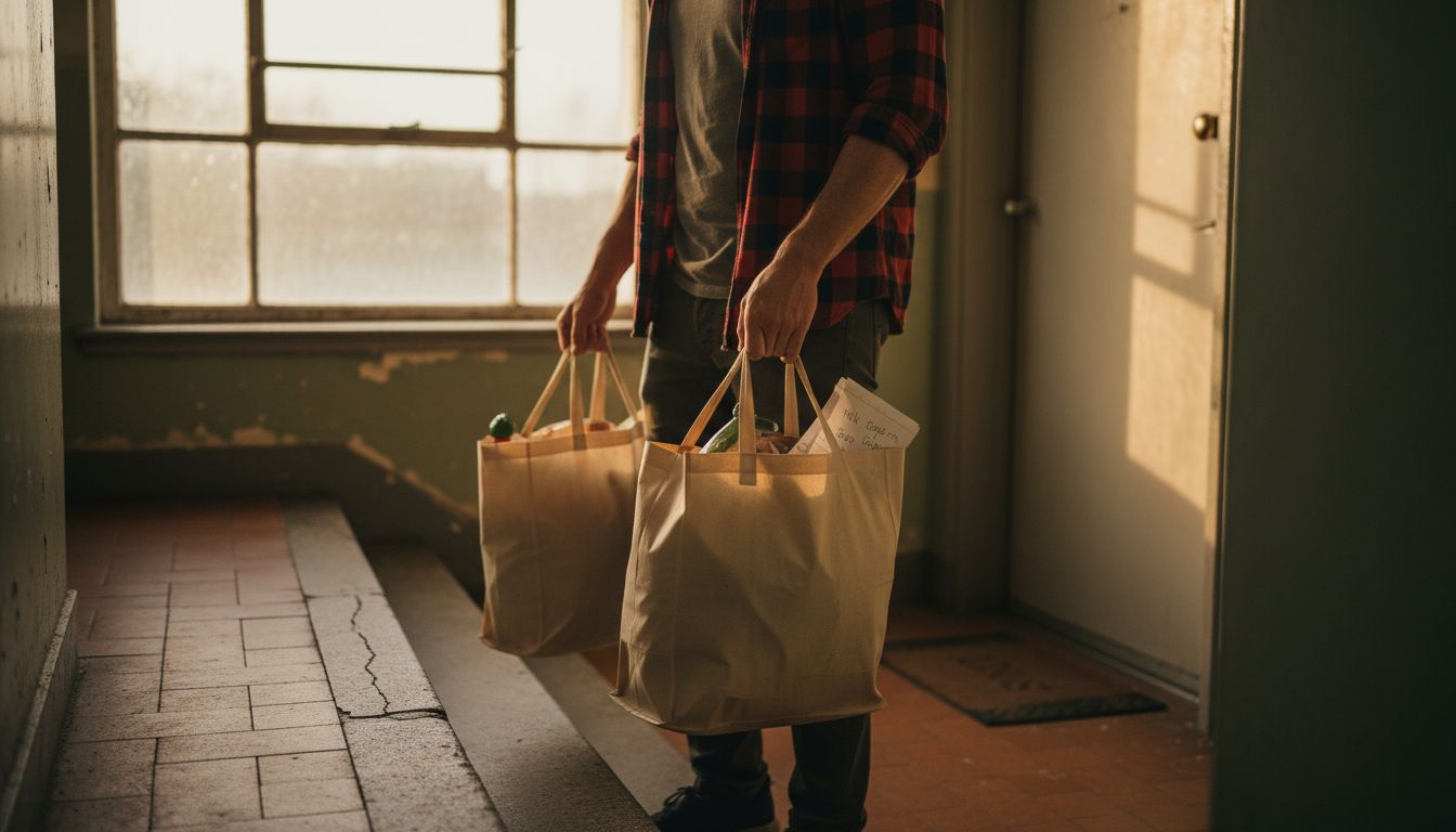 Man carrying groceries to train grip