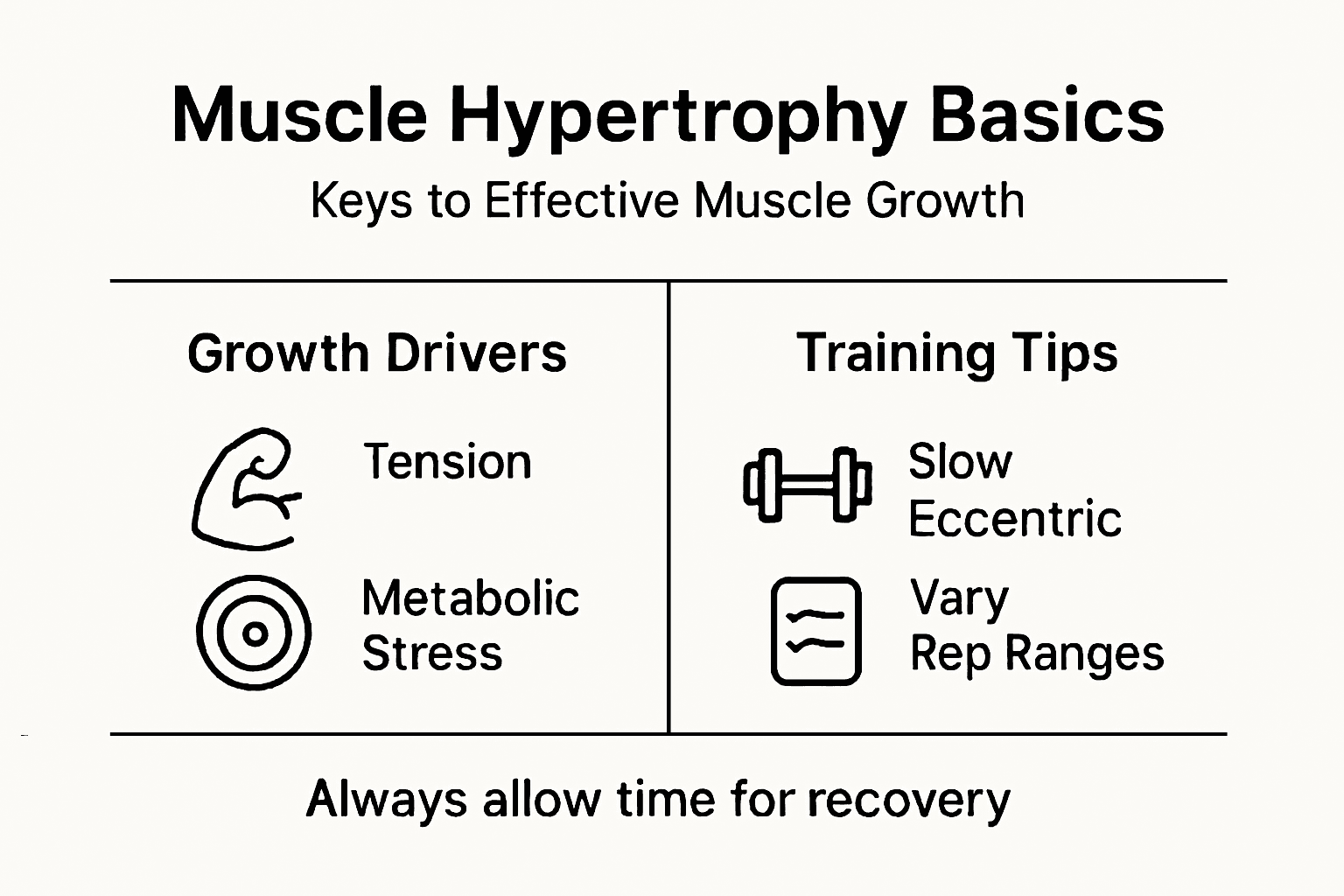 Infographic showing hypertrophy muscle growth basics