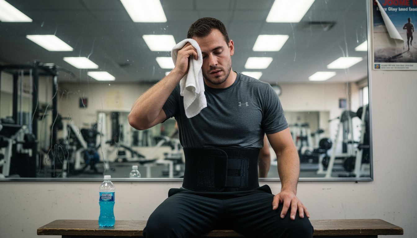 Man sweating after workout with sauna belt