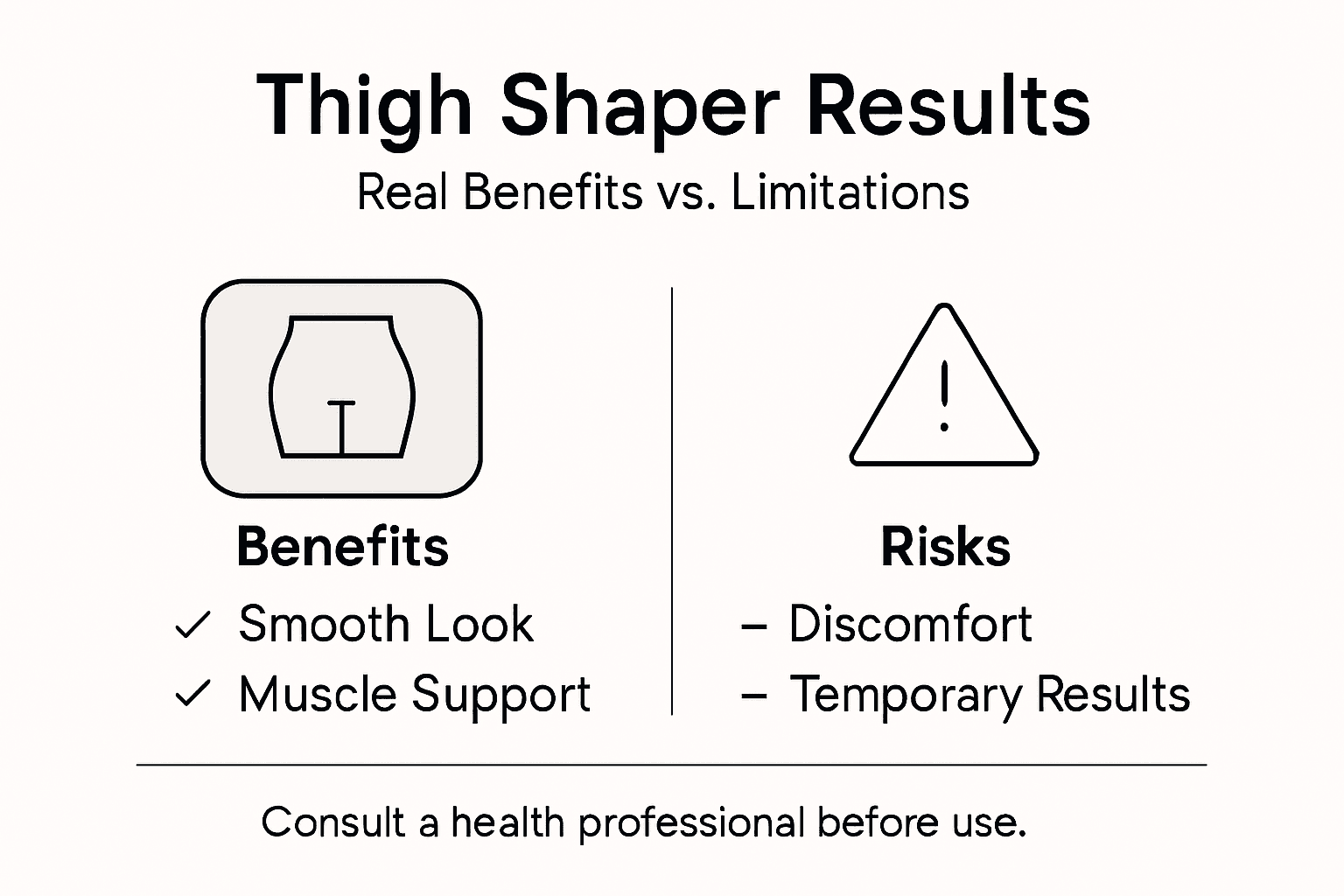 Infographic comparing thigh shaper benefits and risks