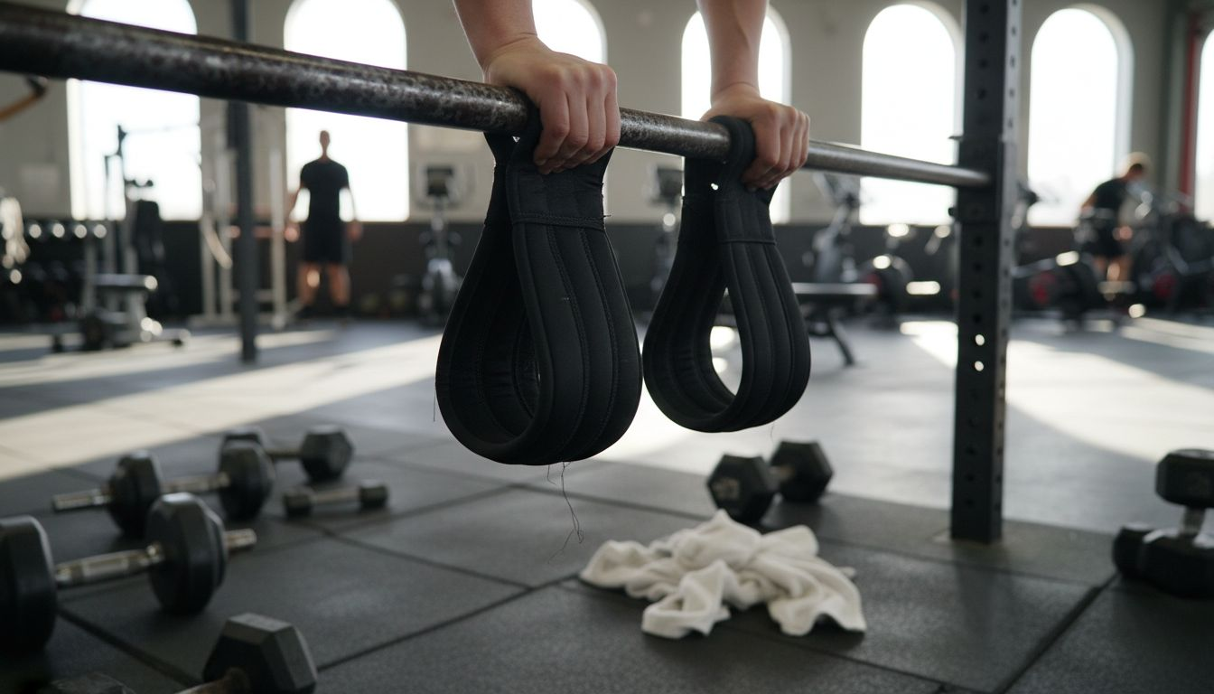 Closeup of hands in padded ab straps