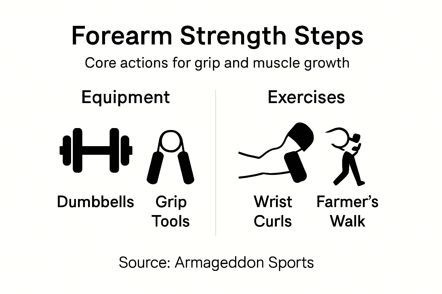Infographic showing forearm workout steps and tools