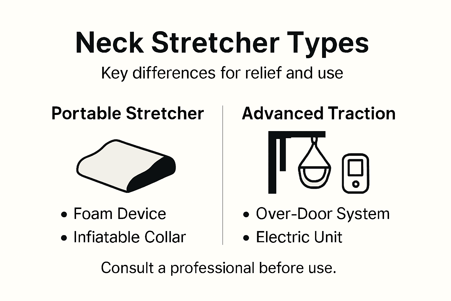 Infographic comparing neck stretcher device types