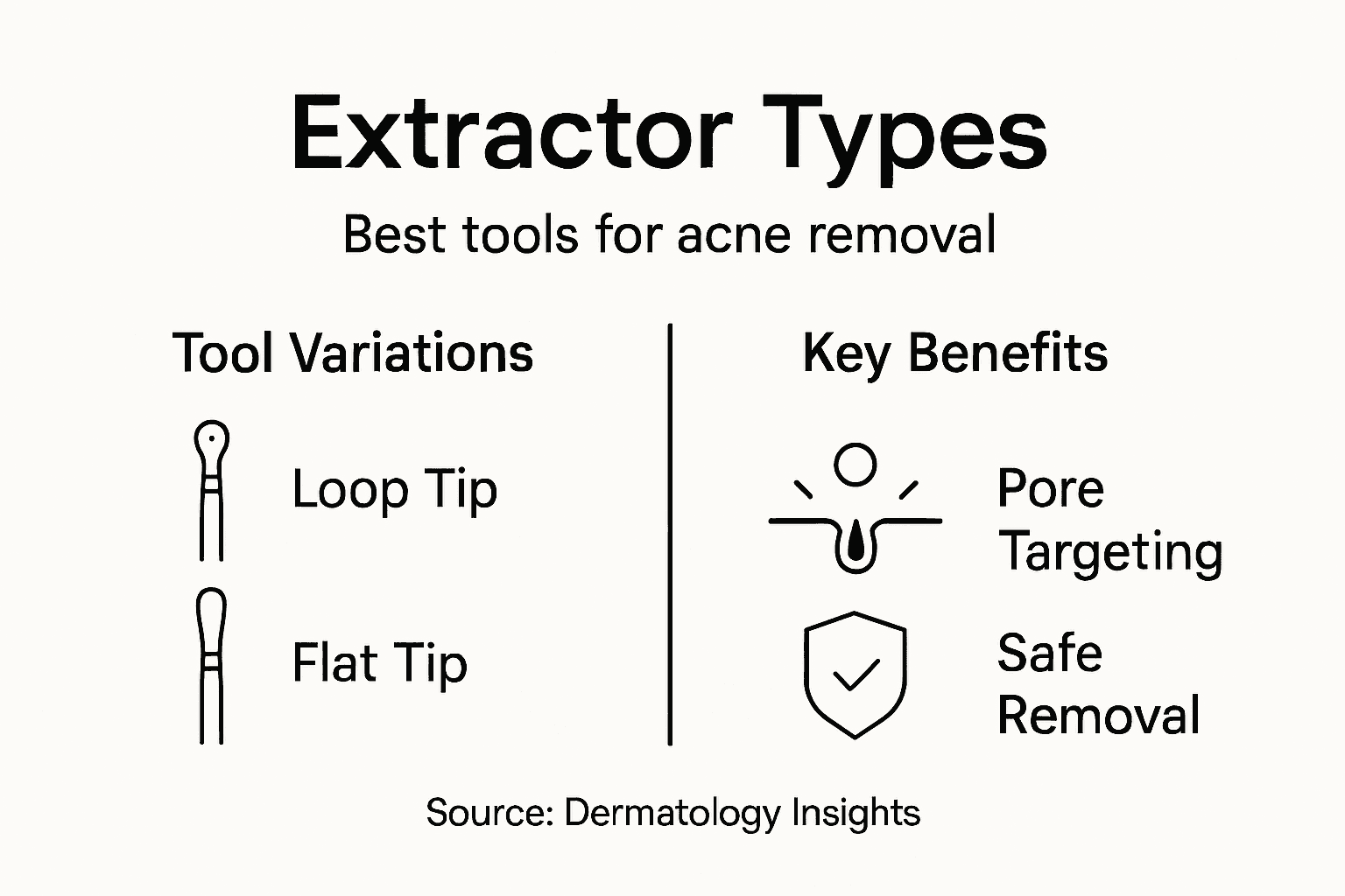 Infographic showing comedone extractor types and benefits