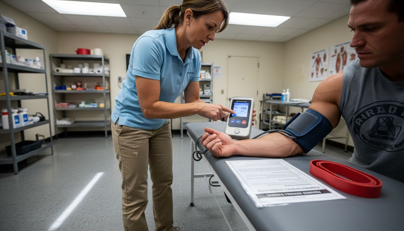 Trainer demonstrating pneumatic cuff equipment