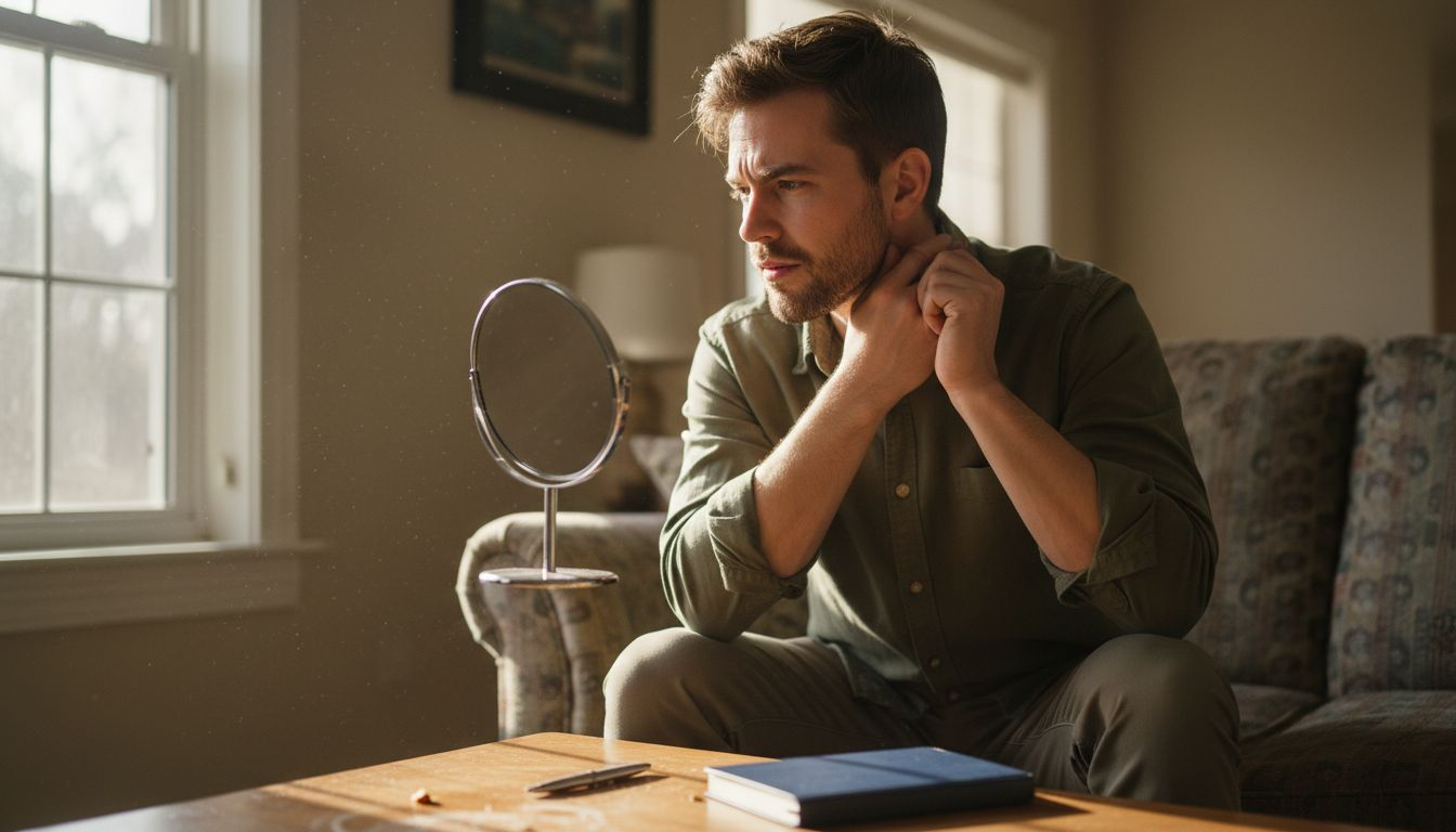 Man using mirror to locate vagus nerve