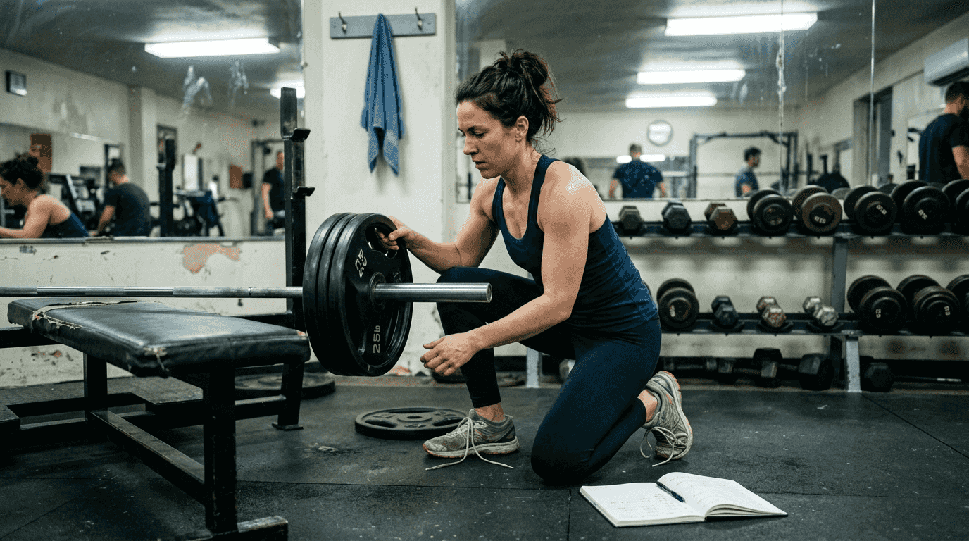 Woman preparing bench press progressive overload