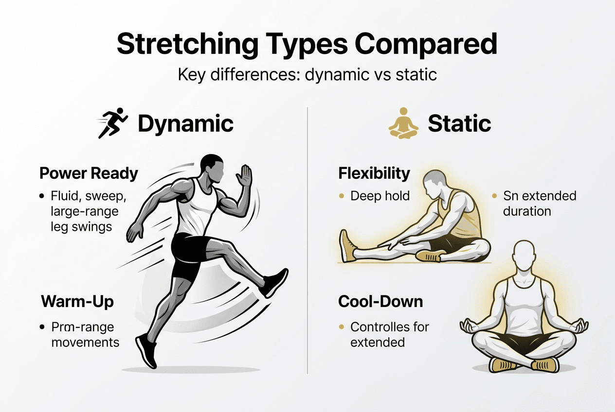 Infographic comparing stretching types and timing