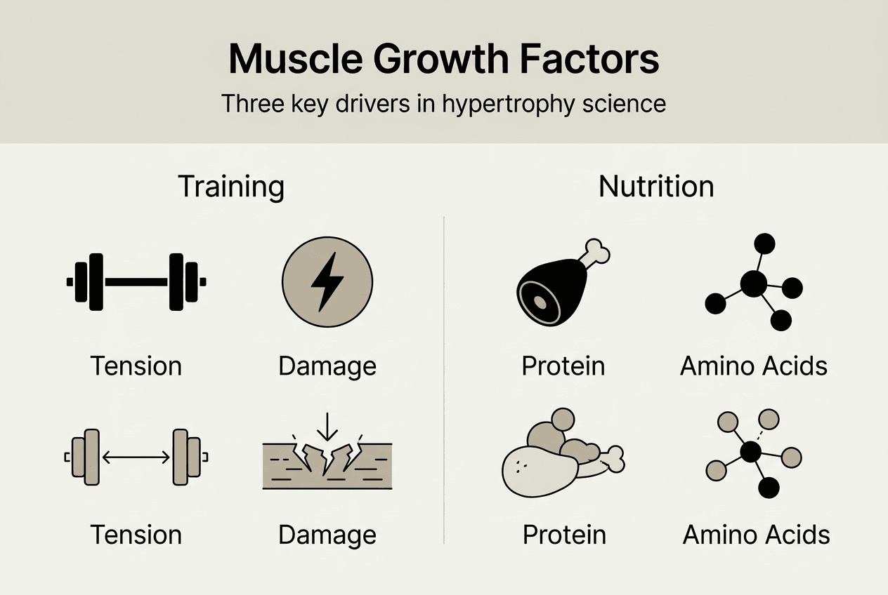 Infographic showing muscle growth factors