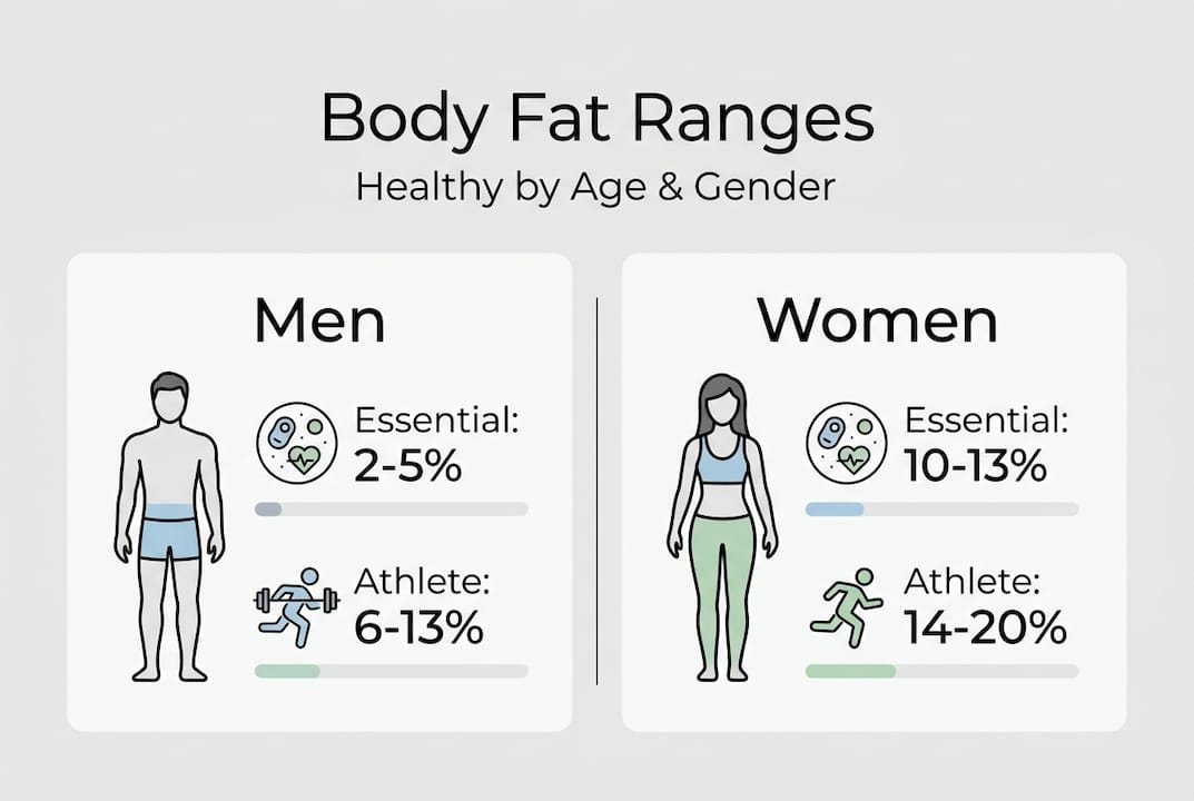 Infographic of healthy body fat percentage ranges