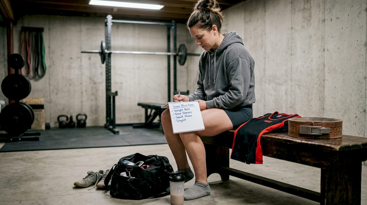 Woman reviewing powerlifting gear checklist
