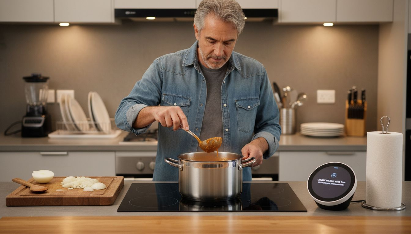 Man cooking with smart kitchen gadgets