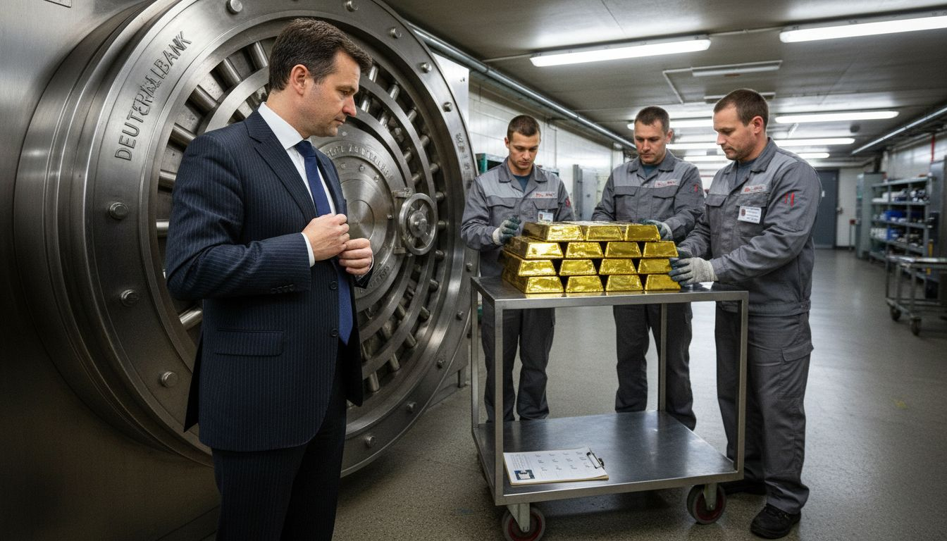 Ein Mitarbeiter der Zentralbank inspiziert Goldbarren im Tresorraum.