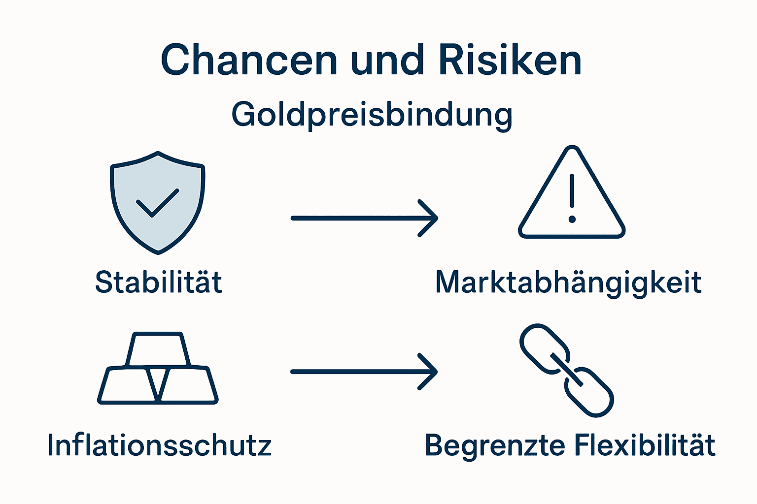 Grafik: Chancen und Risiken einer Goldpreisbindung im Überblick