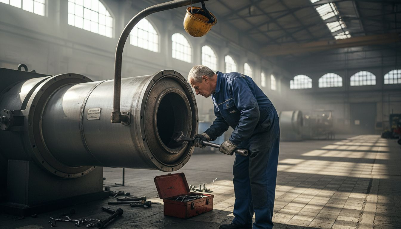 Fabrikmitarbeiter mit einem Katalysator in der Hand