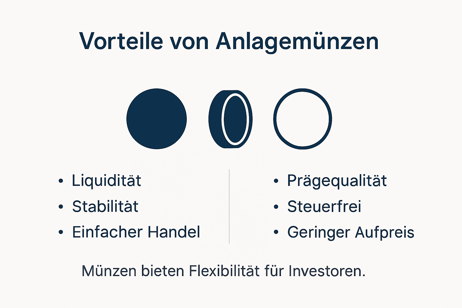 In dieser Infografik erfahren Sie, welche Vorteile und Einflussfaktoren bei der Investition in Anlagemünzen eine Rolle spielen.