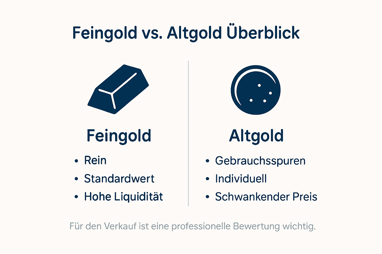 Eine Infografik veranschaulicht die Unterschiede zwischen Feingold und Altgold.