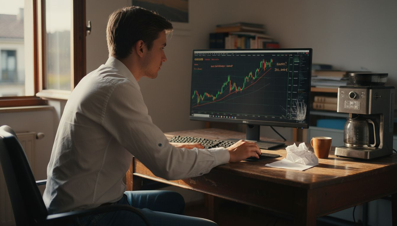 Am heimischen Schreibtisch wirft jemand einen genauen Blick auf die Entwicklung des Goldpreises und analysiert den aktuellen Chart.