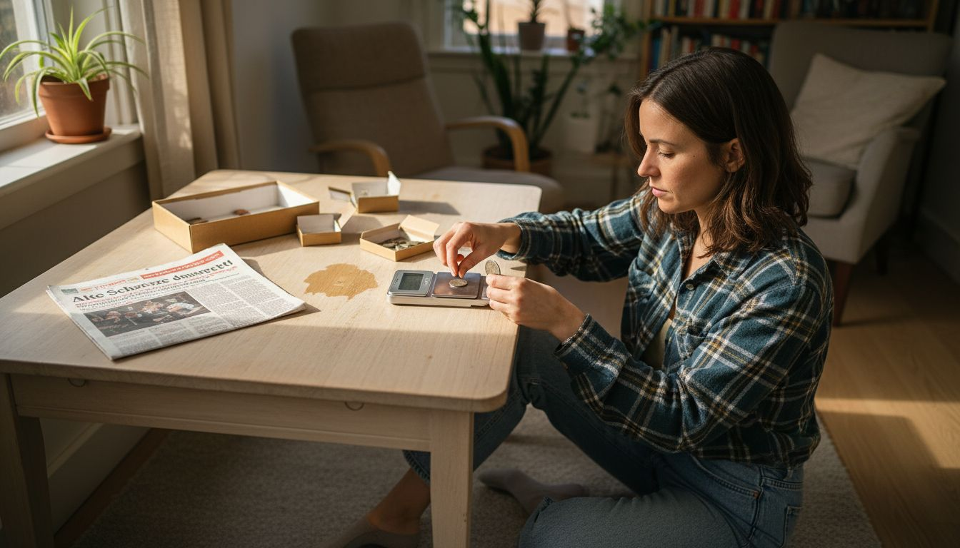 Zwei Anlagemünzen im direkten Gewichtsvergleich auf der Feinwaage