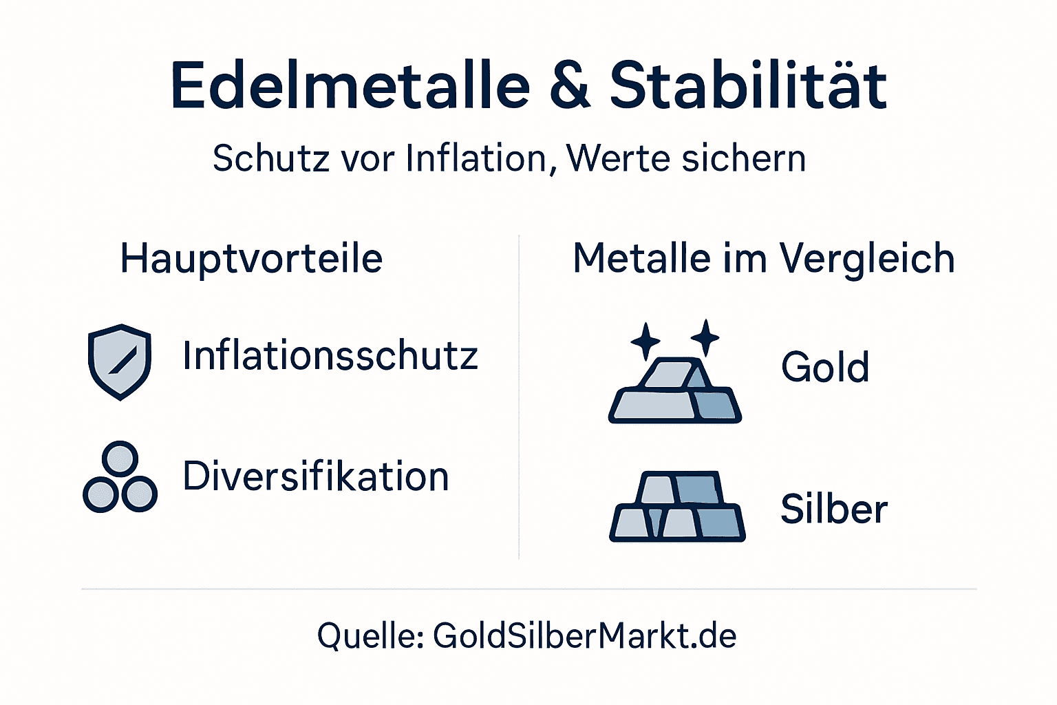 Infografik: Die wichtigsten Vorteile und Edelmetalle für Ihr Investment