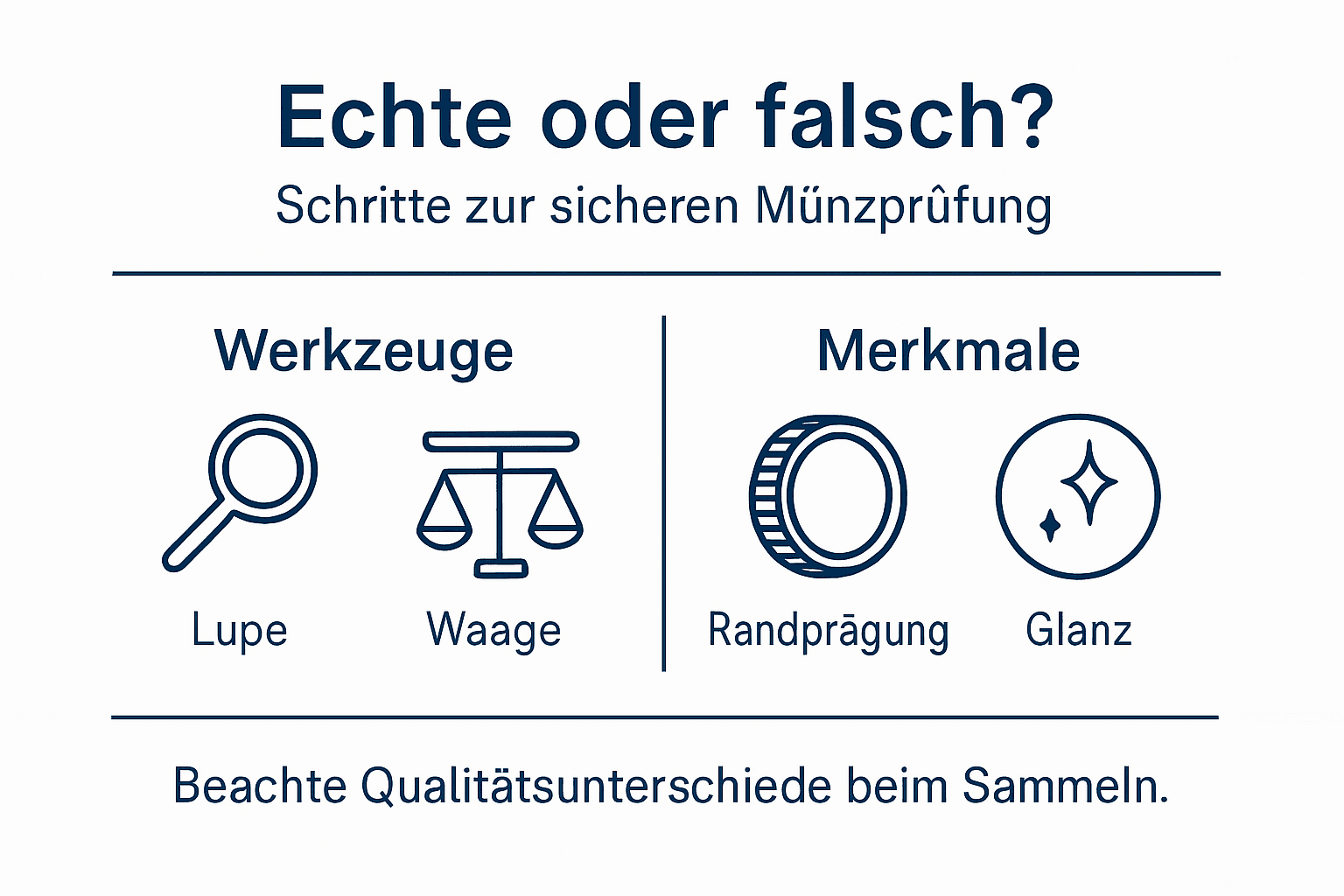 Infografik: So erkennen Sie echte Münzen – wichtige Prüfkriterien und hilfreiche Werkzeuge
