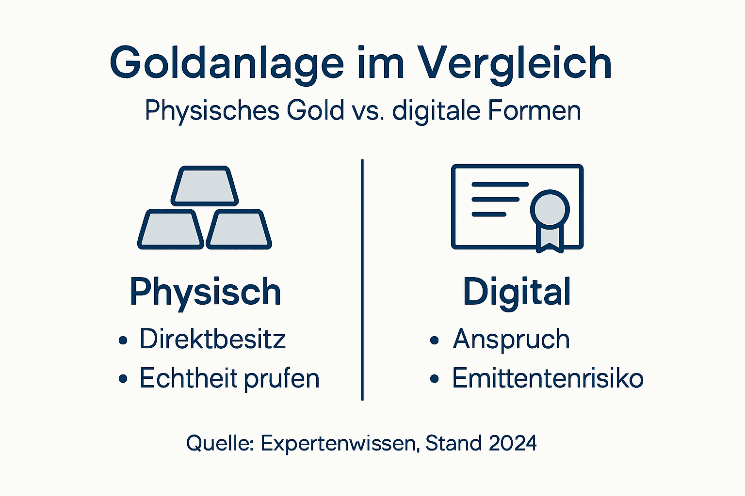 Infografik: Physisches Gold oder digitale Goldinvestments – ein Vergleich