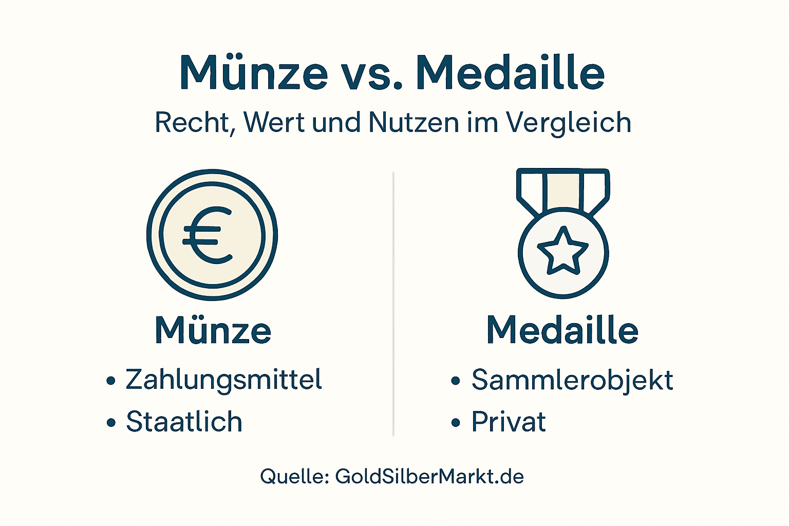 Diese Infografik veranschaulicht die Unterschiede zwischen Münzen und Medaillen.