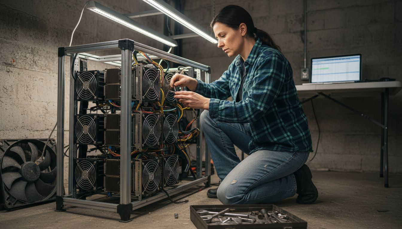 Technician replacing worn mining hardware component