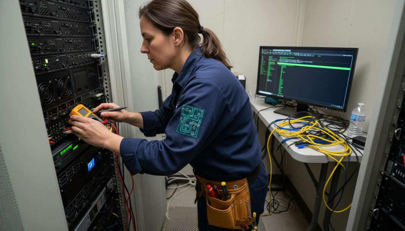 Engineer performing mining hardware diagnostics