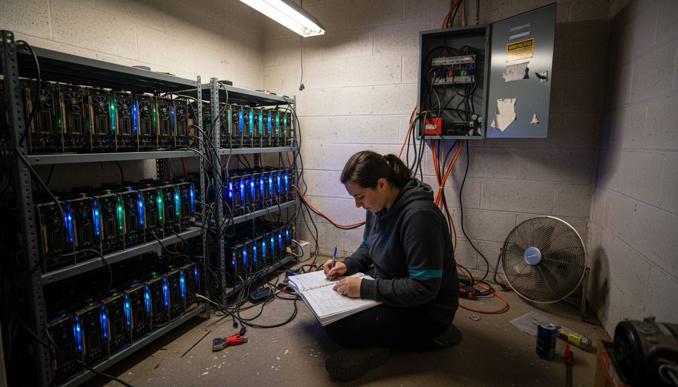 Woman recording power use in mining room